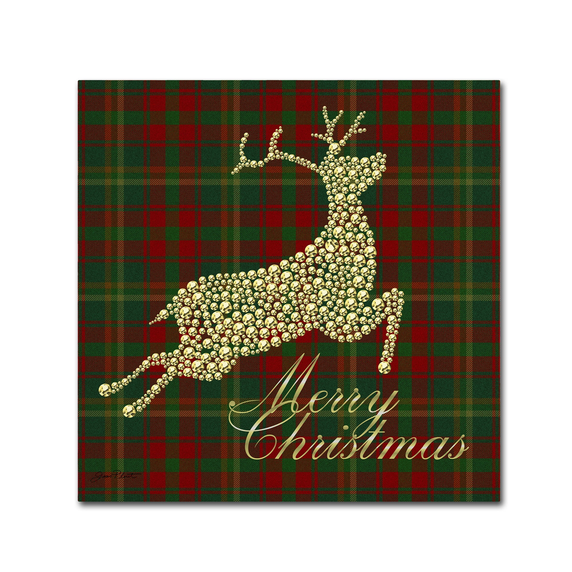 14 x 14 Gold Deer Plaid Christmas Canvas Art