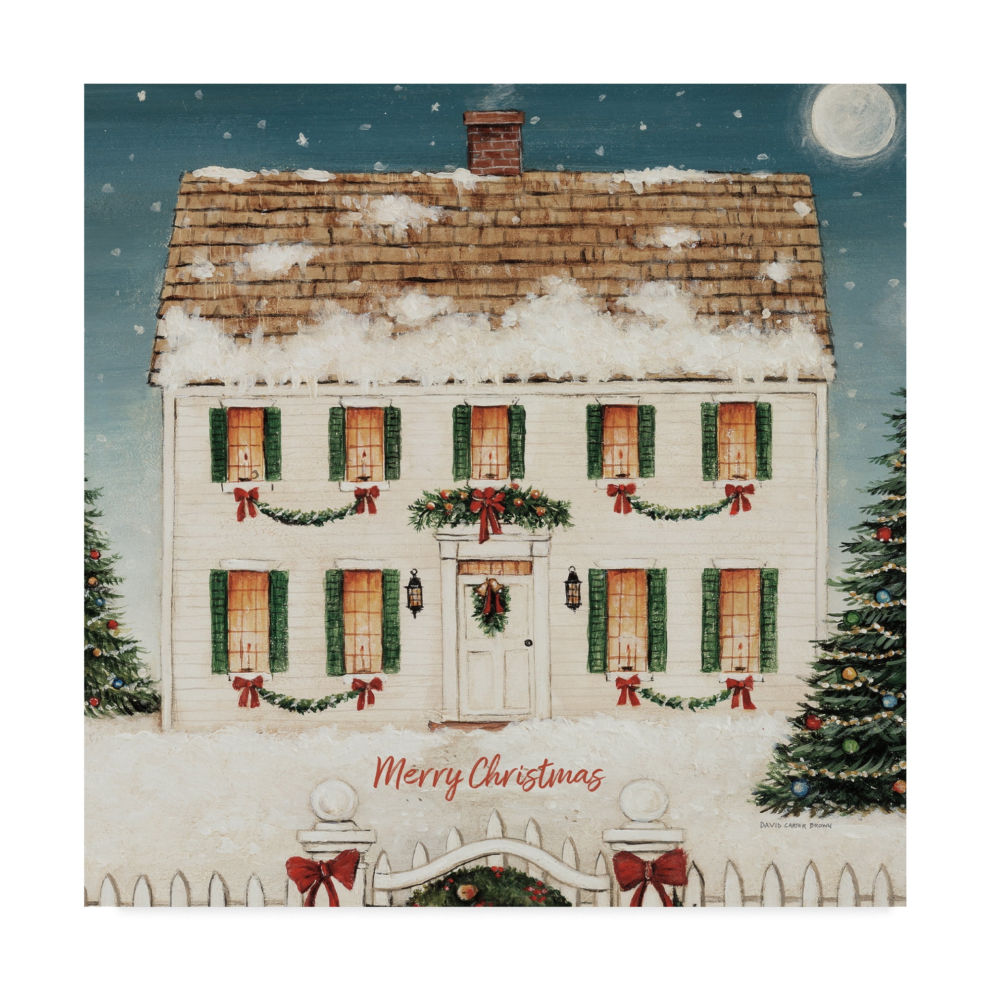 Trademark Fine Art 'Merry Lil House Sq Merry Christmas' Canvas Art by David Carter Brown