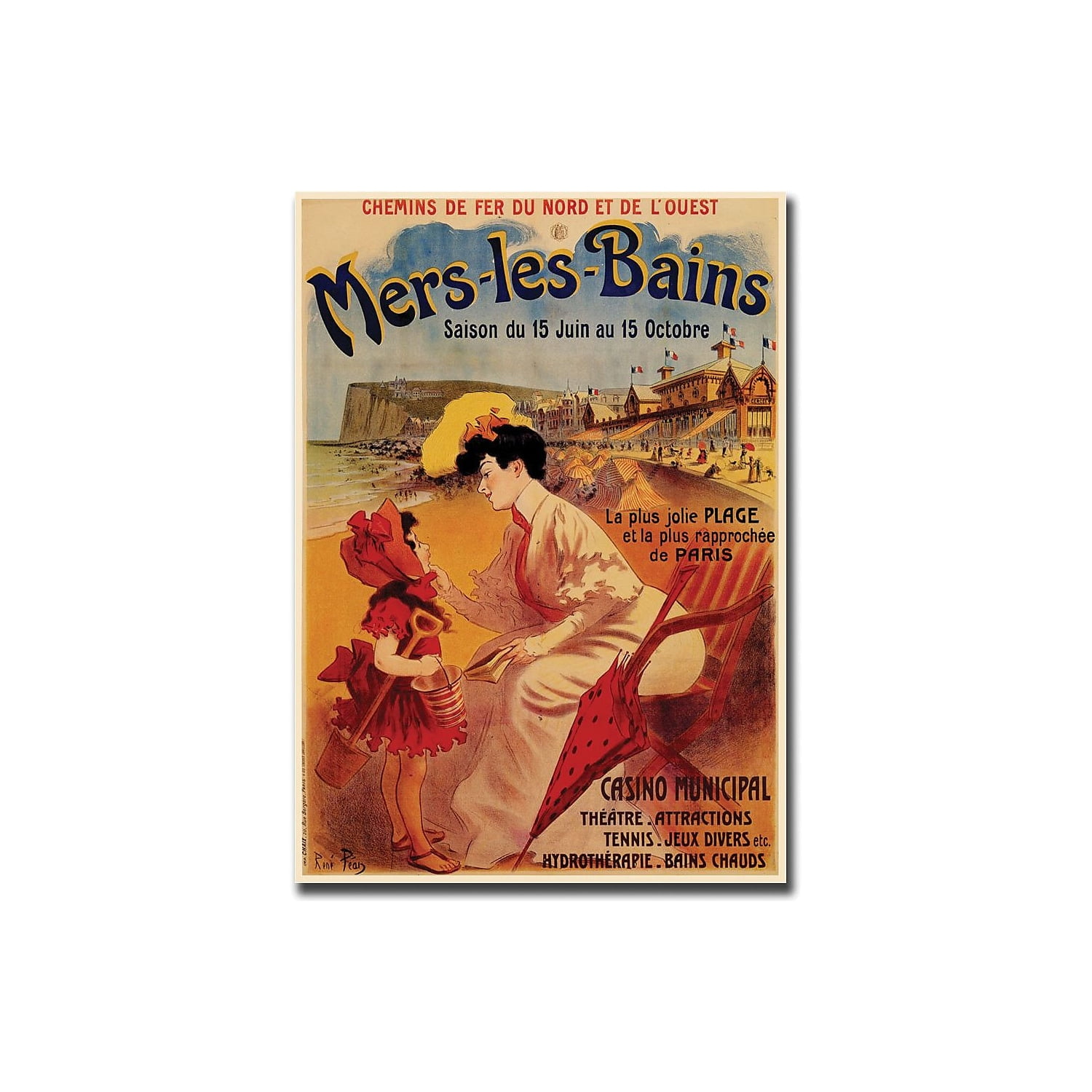 Mers Les Bains Tropical Beach Canvas Art with Wood Frame