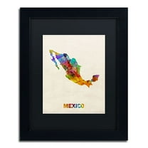 Trademark Fine Art "Mexico Watercolor Map" Canvas Art by Michael Tompsett, Black Matte, Black Frame