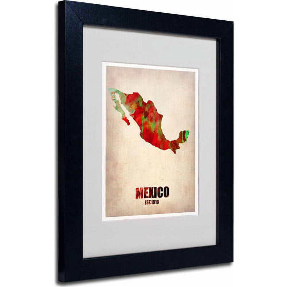 Trademark Fine Art "Mexico Watercolor Map" Matted Framed Art by Naxart, Black Frame