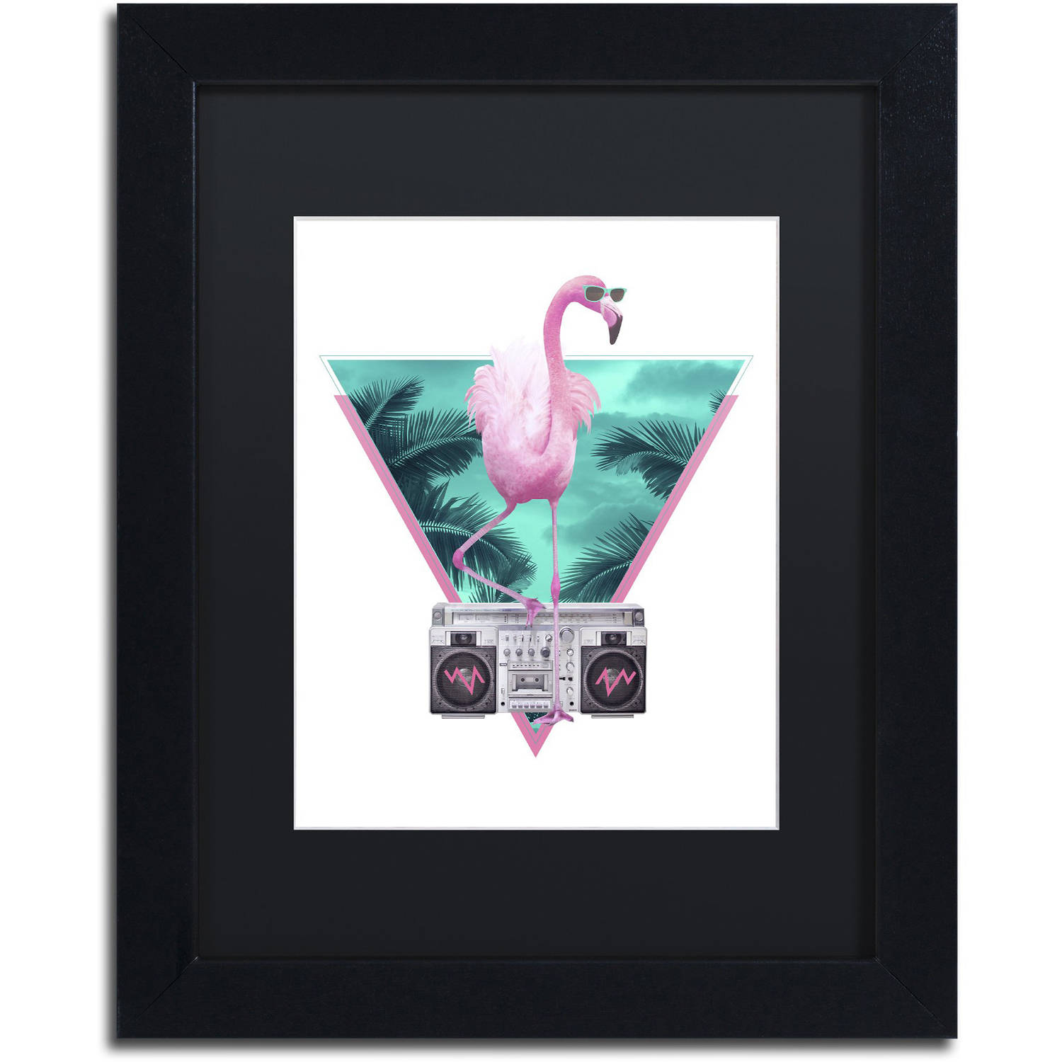 Trademark Fine Art 'Miami Flamingo' Canvas Art by Robert Farkas, Black Matte, Black Frame