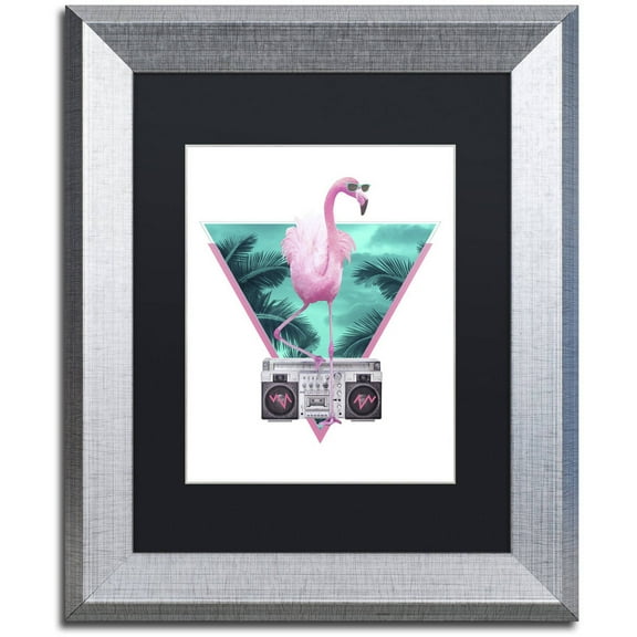 Trademark Fine Art 'Miami Flamingo' Canvas Art by Robert Farkas, Black Matte, Silver Frame