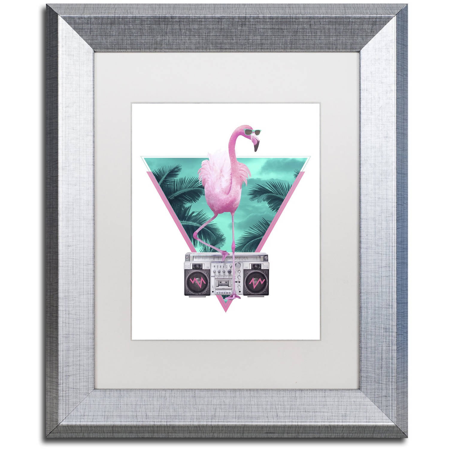 Trademark Fine Art 'Miami Flamingo' Canvas Art by Robert Farkas, White Matte, Silver Frame