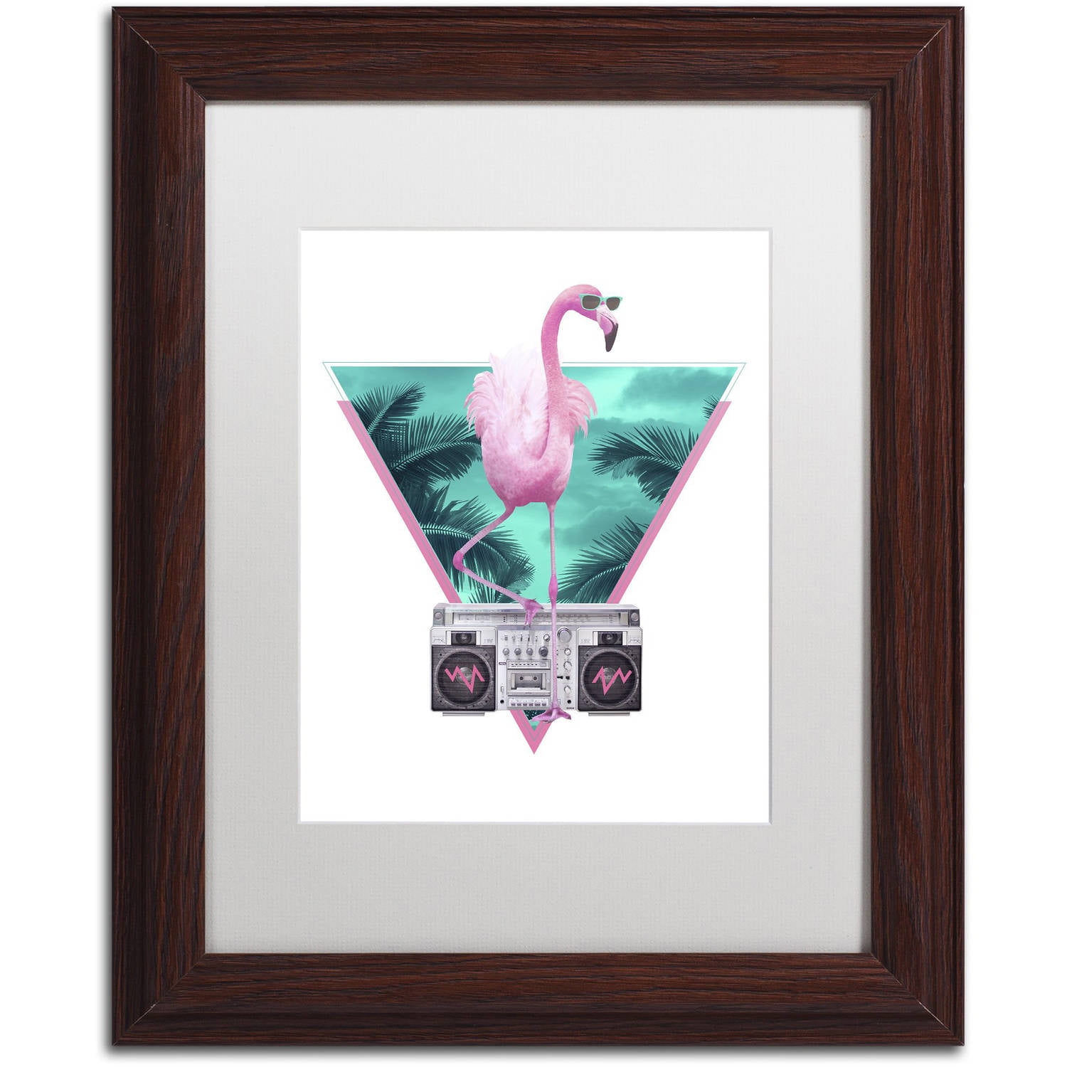 Trademark Fine Art 'Miami Flamingo' Canvas Art by Robert Farkas, White Matte, Wood Frame