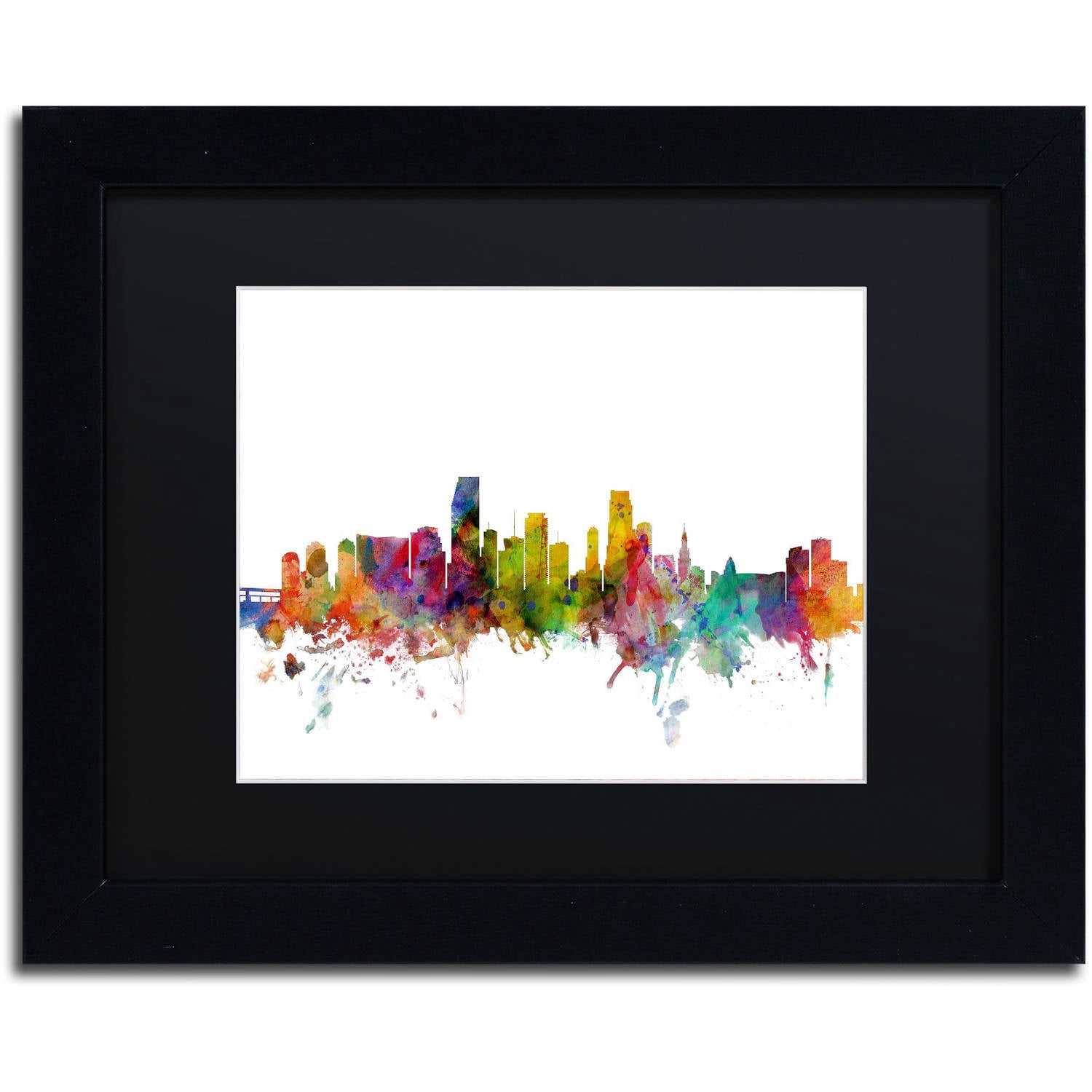 Trademark Fine Art 'Miami Florida Skyline' Canvas Art by Michael Tompsett, Black Matte, Black Frame