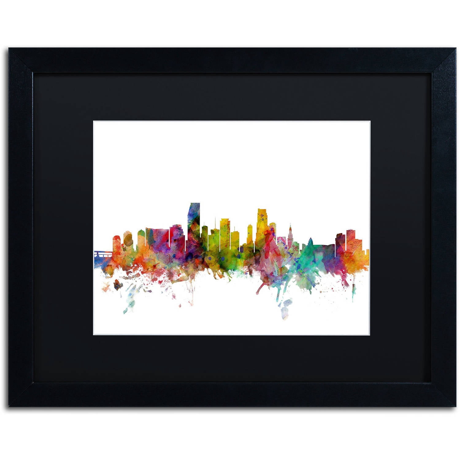 Trademark Fine Art 'Miami Florida Skyline' Canvas Art by Michael Tompsett, Black Matte, Black Frame