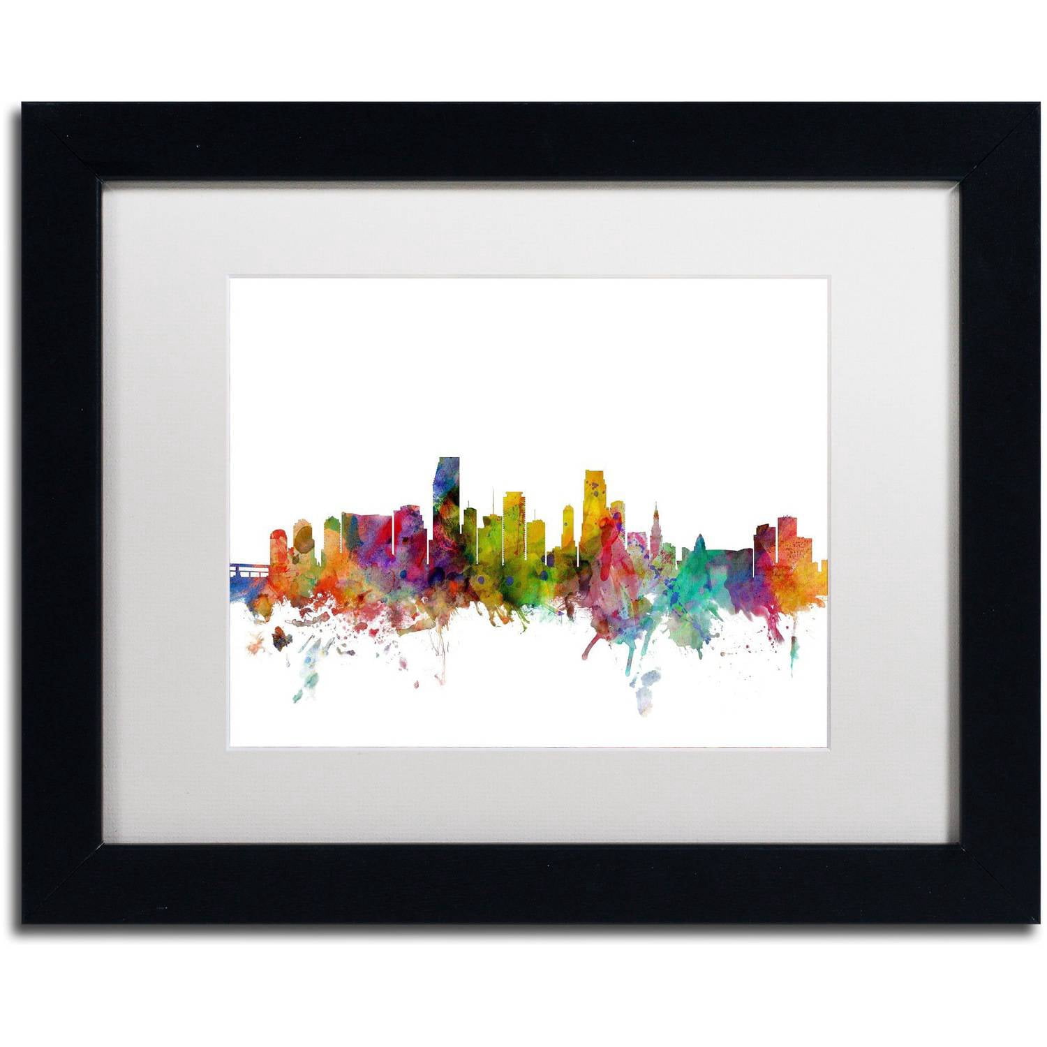 Trademark Fine Art 'Miami Florida Skyline' Canvas Art by Michael Tompsett, White Matte, Black Frame