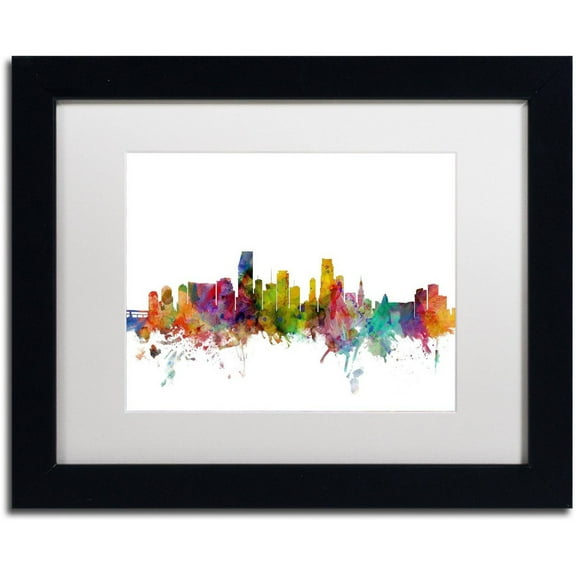 Trademark Fine Art 'Miami Florida Skyline' Canvas Art by Michael Tompsett, White Matte, Black Frame