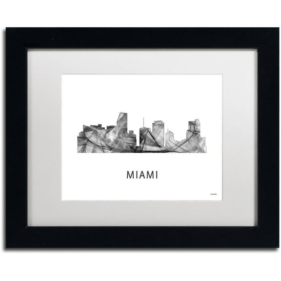 Trademark Fine Art 'Miami Florida Skyline WB-BW' Canvas Art by Marlene Watson, White Matte, Black Frame