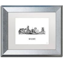 Trademark Fine Art 'Miami Florida Skyline WB-BW' Canvas Art by Marlene Watson, White Matte, Silver Frame