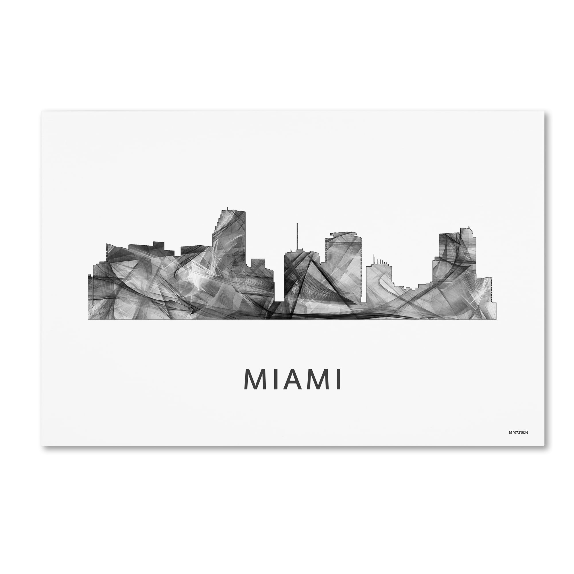 Trademark Fine Art 'Miami Florida Skyline WB-BW' Canvas Art by Marlene Watson