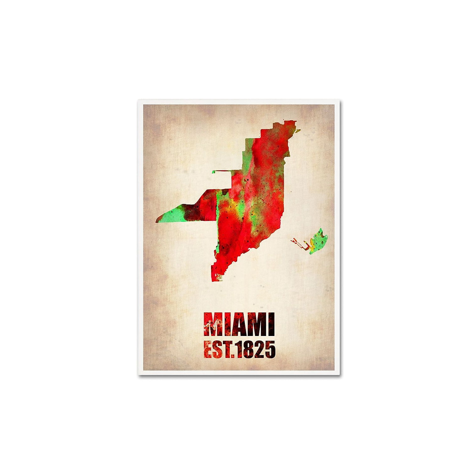 Trademark Fine Art "Miami Watercolor Map" Canvas Art by Naxart