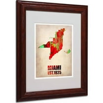Trademark Fine Art "Miami Watercolor Map" Matted Framed Art by Naxart, Wood Frame