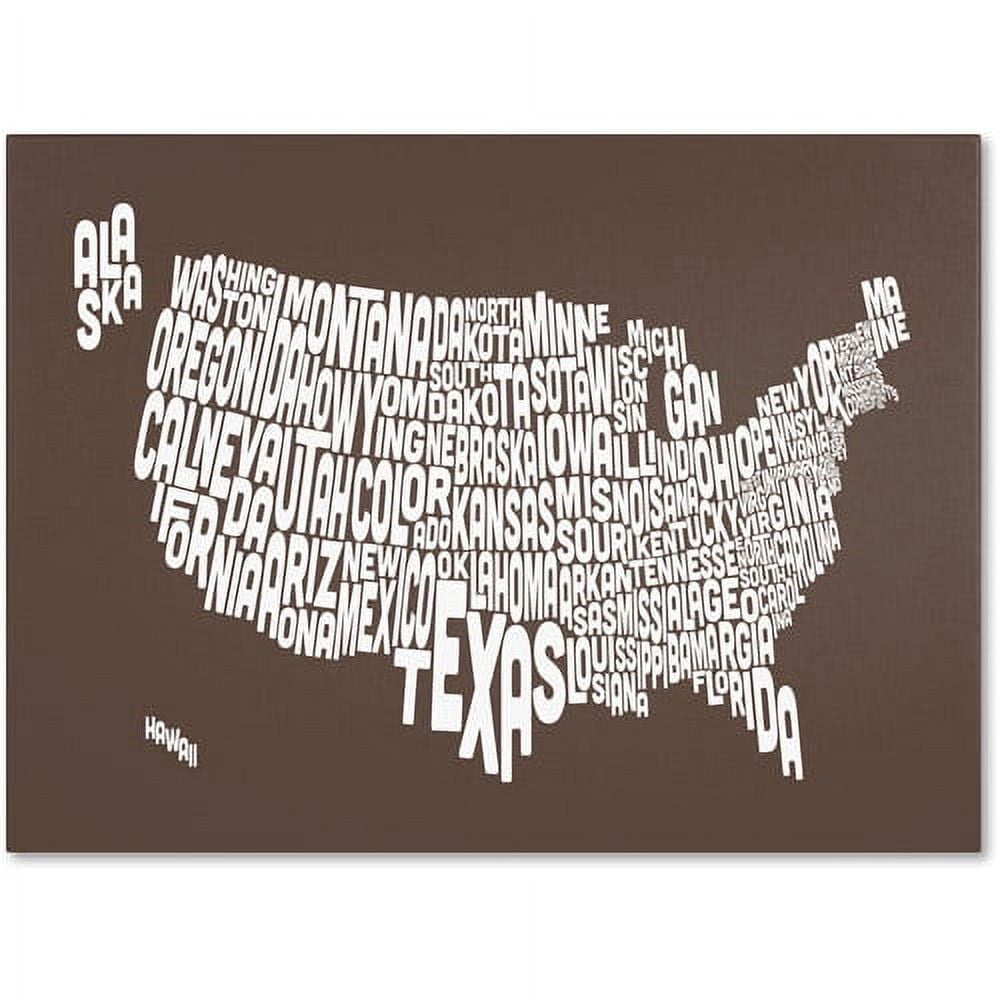 Trademark Fine Art Michael Tompsett 'COFFEE-USA States Text Map' Canvas Art 30x47 Inches