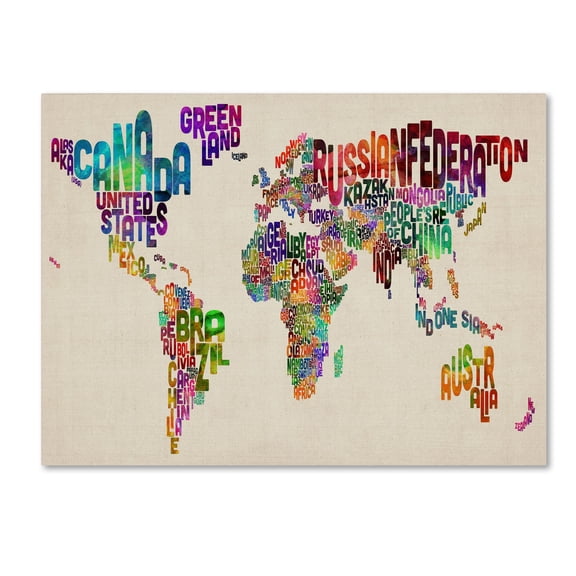 Trademark Fine Art Michael Tompsett Typography World Map II Canvas Wall Art - 21x28