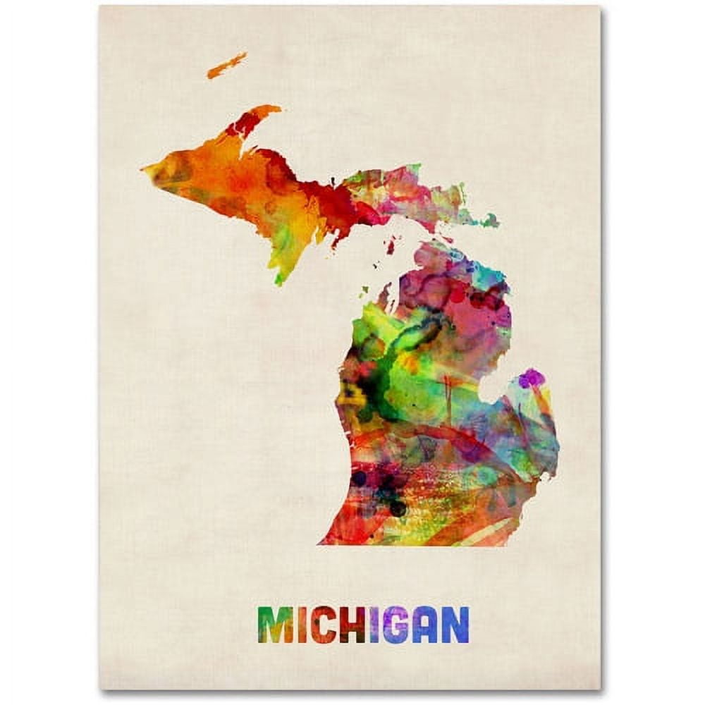 Trademark Fine Art "Michigan Map" Canvas Wall Art by Michael Tompsett