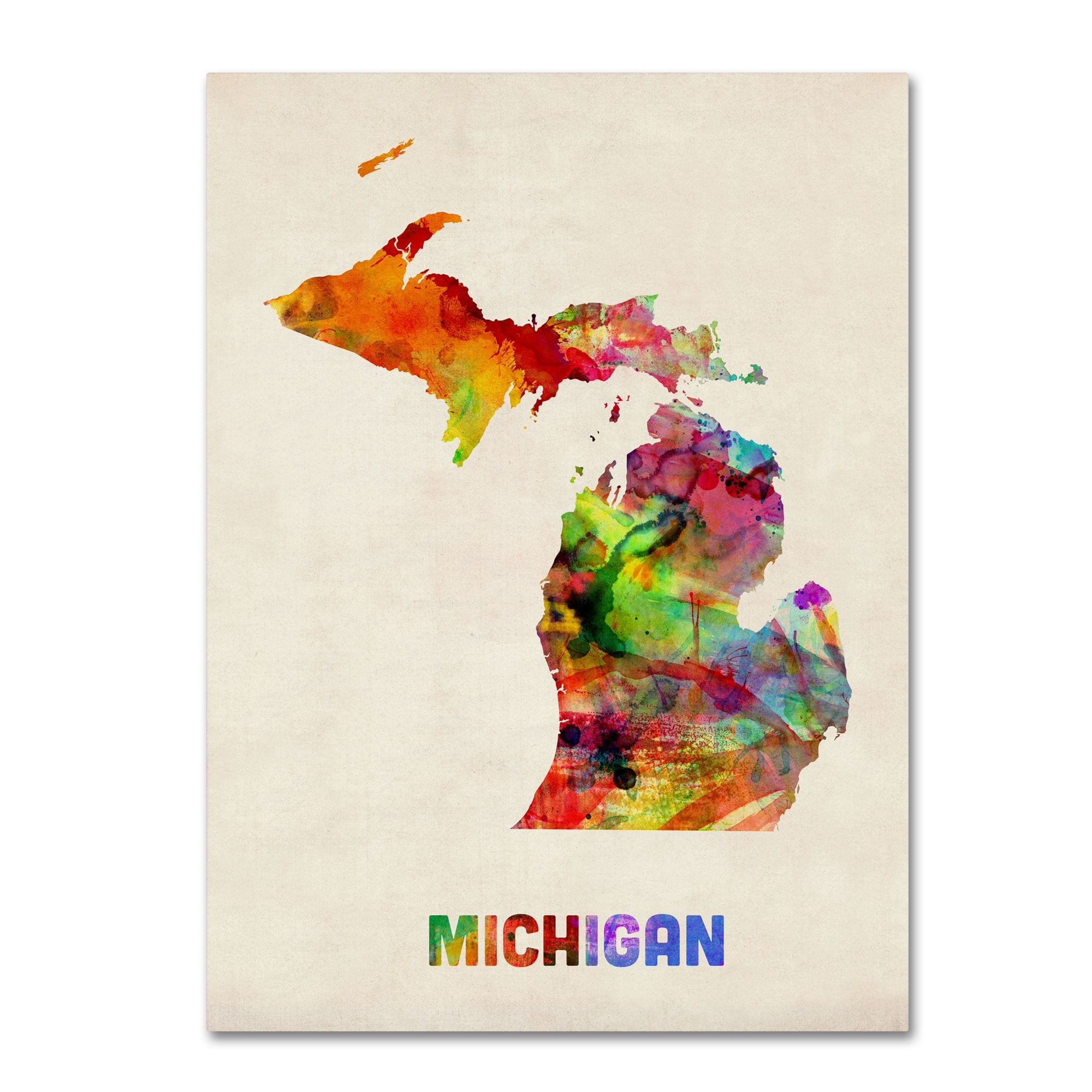 Trademark Fine Art "Michigan Map" Canvas Wall Art by Michael Tompsett