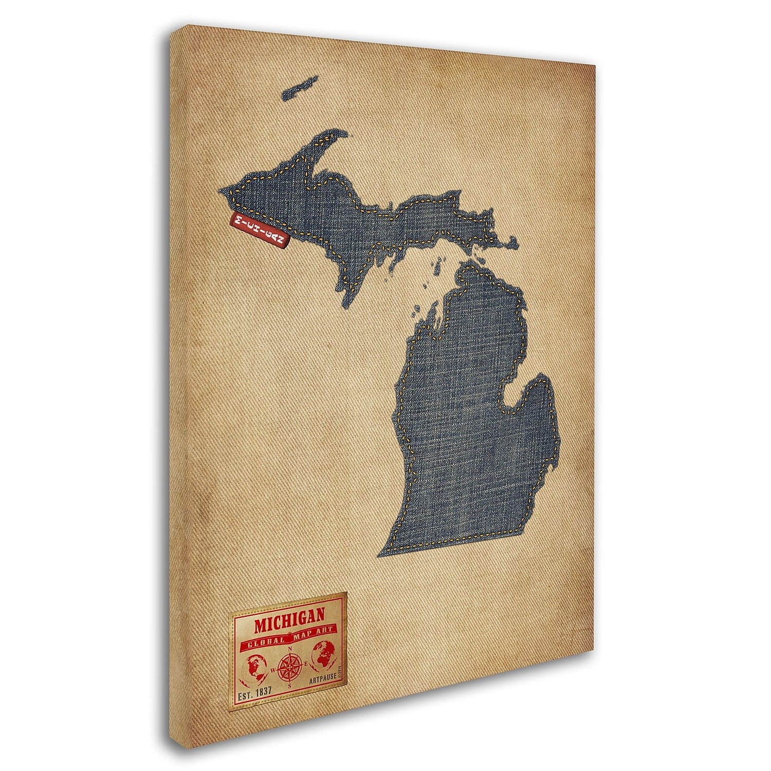 Trademark Fine Art "Michigan Map Denim Jeans Style" Canvas Art by Michael Tompsett