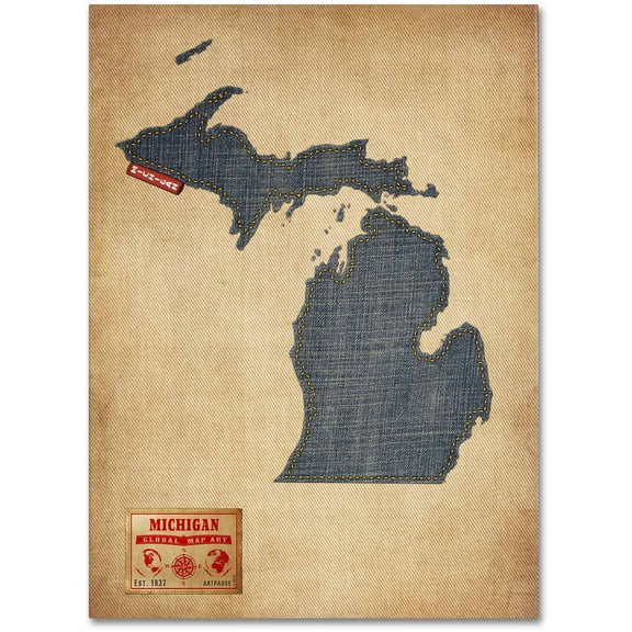 Trademark Fine Art "Michigan Map Denim Jeans Style" Canvas Art by Michael Tompsett