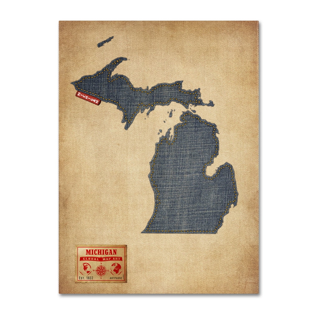 Trademark Fine Art "Michigan Map Denim Jeans Style" Canvas Art by Michael Tompsett