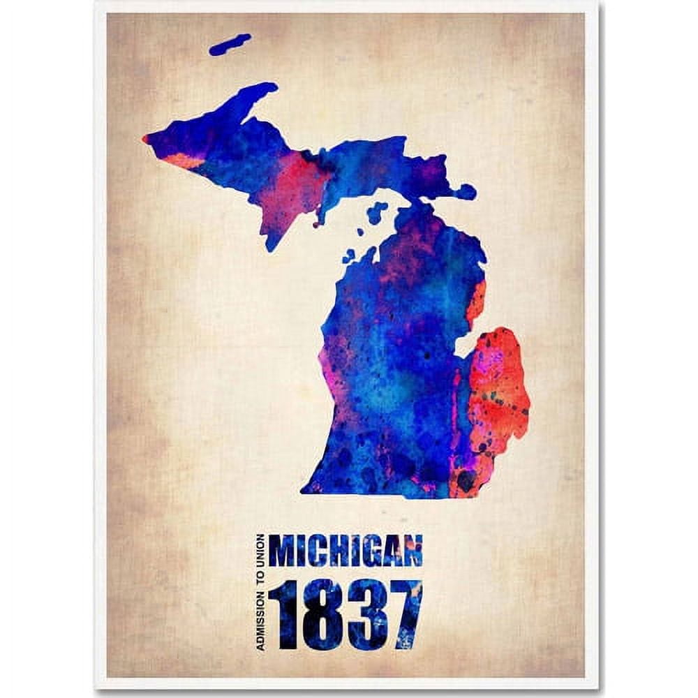 Trademark Fine Art "Michigan Watercolor Map" Canvas Art by Naxart