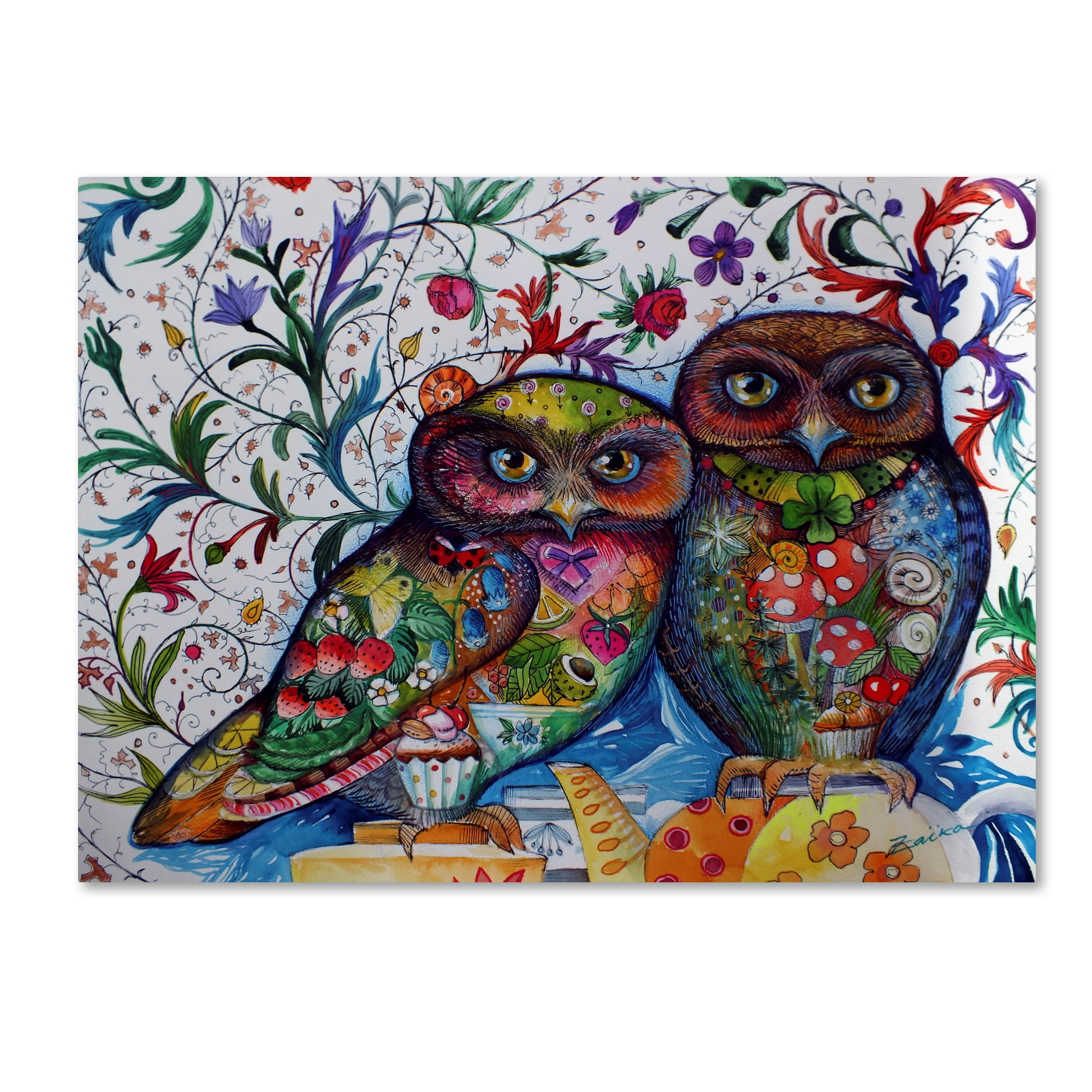 Trademark Fine Art 'Middle Ages Owls' Canvas Art by Oxana Ziaka