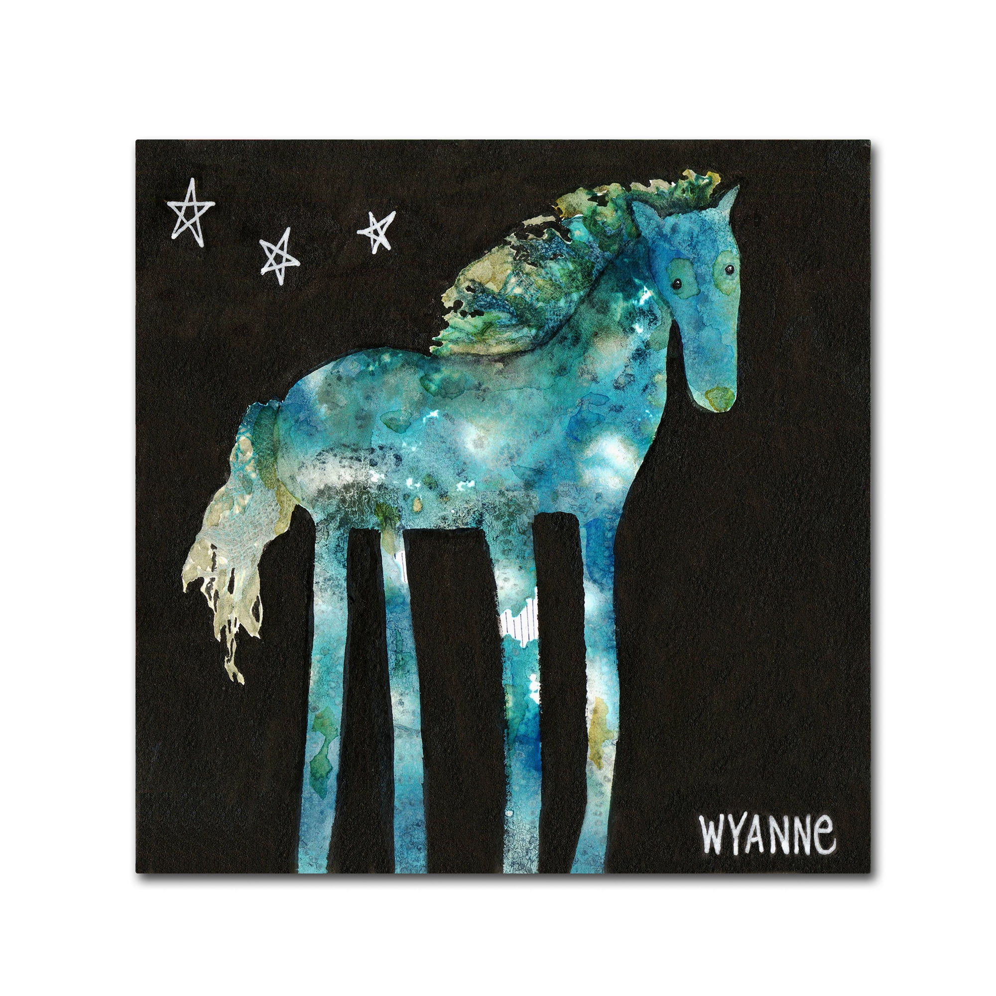 Midnight Pony Blue Horse Canvas Art with Starry Night Sky