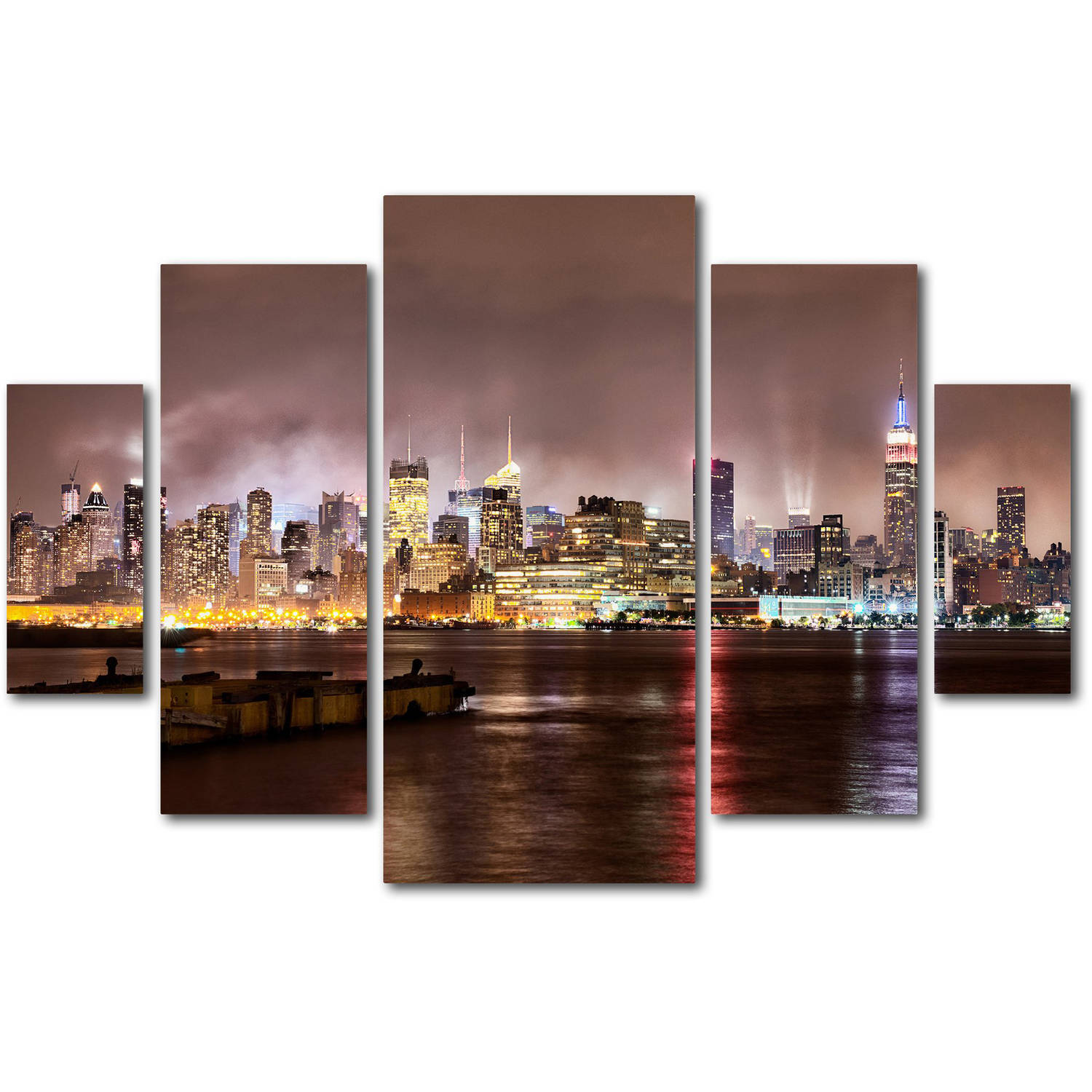 Trademark Fine Art "Midtown Manhattan Over Hudson River" Canvas Art by David Ayash 5-Panel Set