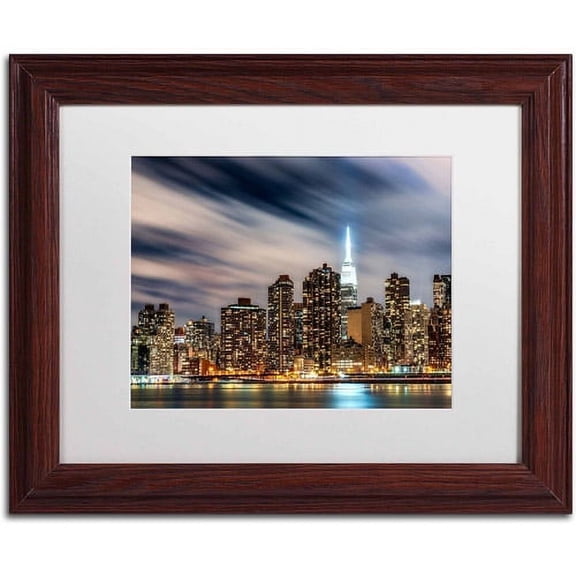 Trademark Fine Art "Midtown Over the East River-V" Canvas Art by David Ayash, White Matte, Wood Frame