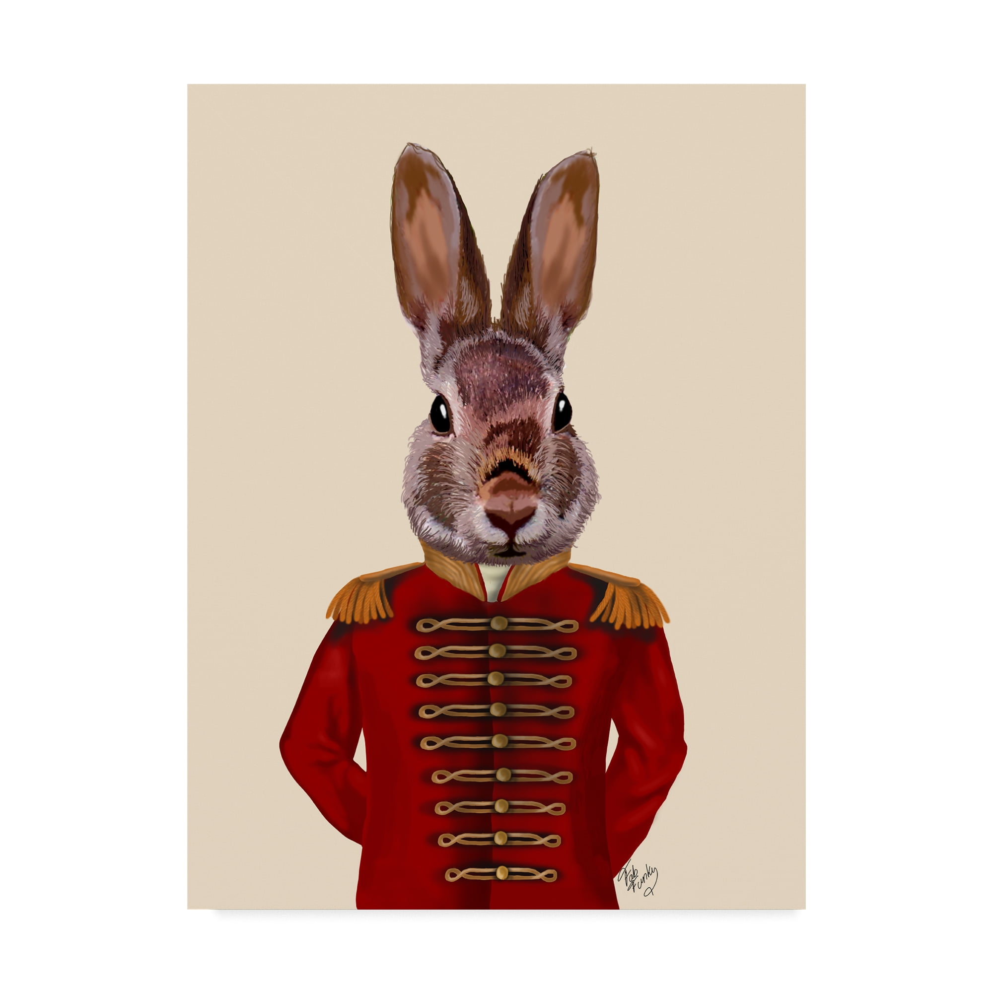 Trademark Fine Art 'Military Rabbit in Red' Canvas Art by Fab Funky