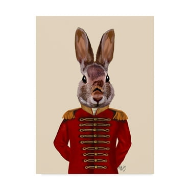 Trademark Fine Art 'Military Rabbit in Red' Canvas Art by Fab Funky