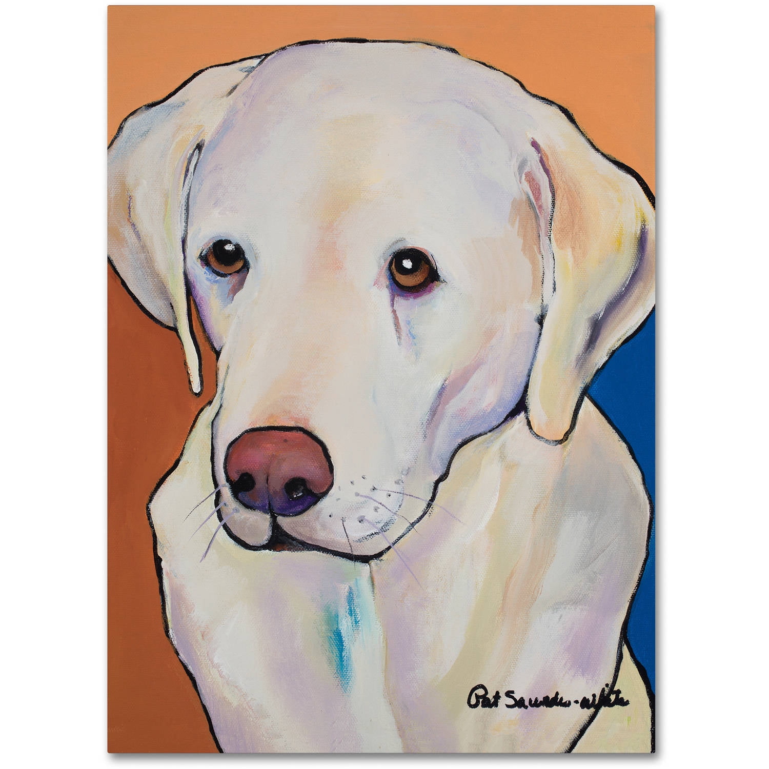 Millie Large White Dog Canvas Art with Orange and Blue Background
