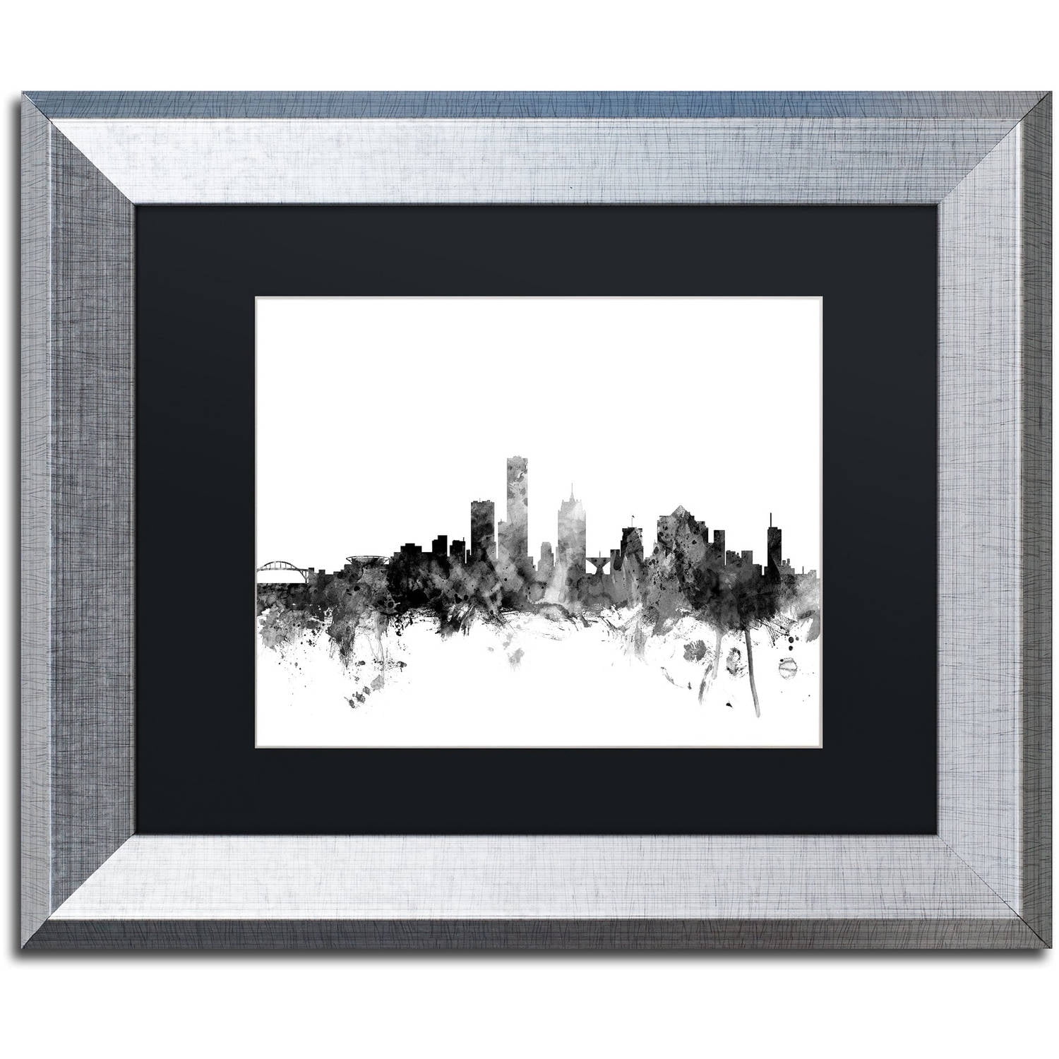 Trademark Fine Art "Milwaukee WI Skyline B&W" Canvas Art by Michael Tompsett, Black Matte, Silver Frame