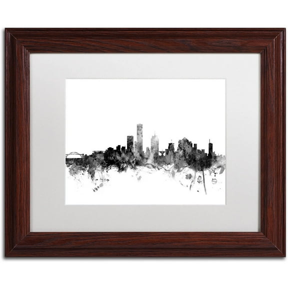 Trademark Fine Art "Milwaukee WI Skyline B&W" Canvas Art by Michael Tompsett, White Matte, Wood Frame