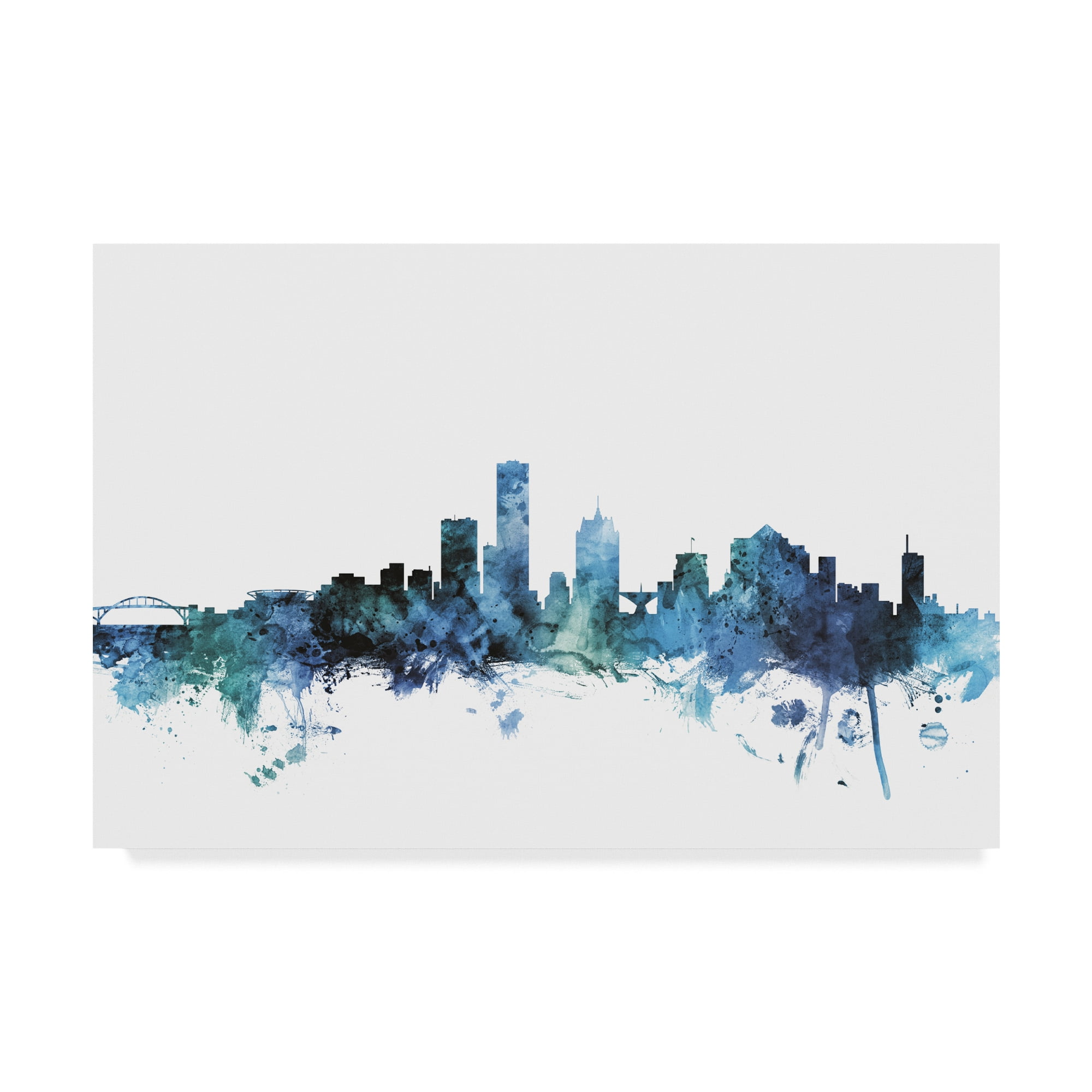 Trademark Fine Art 'Milwaukee Wisconsin Blue Teal Skyline' Canvas Art by Michael Tompsett