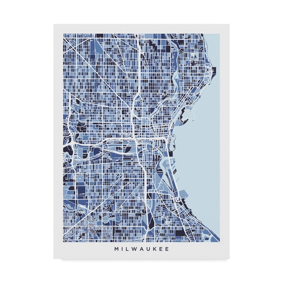 Trademark Fine Art 'Milwaukee Wisconsin City Map Blue' Canvas Art by Michael Tompsett