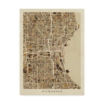 Trademark Fine Art 'Milwaukee Wisconsin City Map Brown' Canvas Art by Michael Tompsett