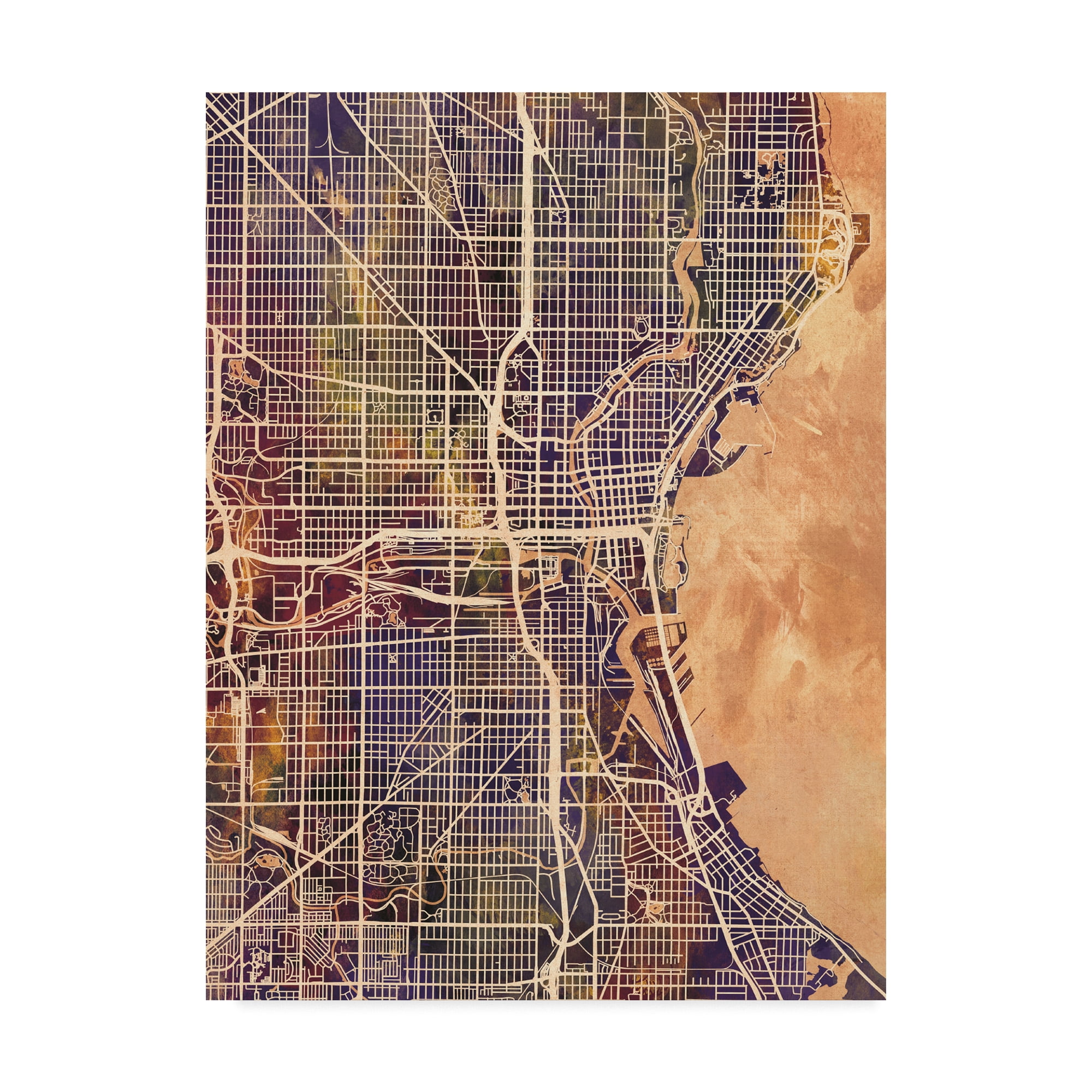 Trademark Fine Art 'Milwaukee Wisconsin City Map II' Canvas Art by Michael Tompsett