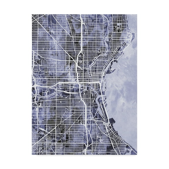 Trademark Fine Art 'Milwaukee Wisconsin City Map Watercolor Blue' Canvas Art by Michael Tompsett