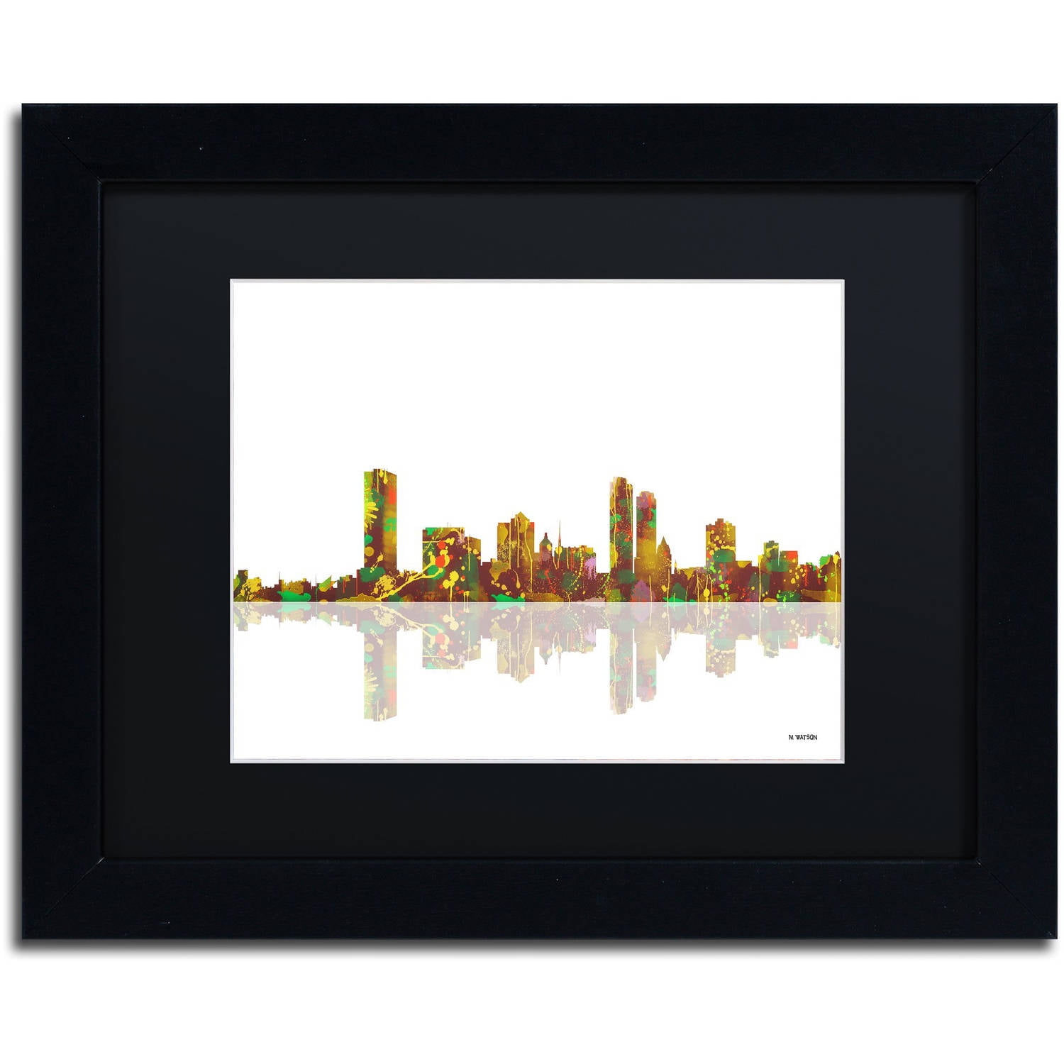 Trademark Fine Art "Milwaukee Wisconsin Skyline" Canvas Art by Marlene Watson Black Matte, Black Frame