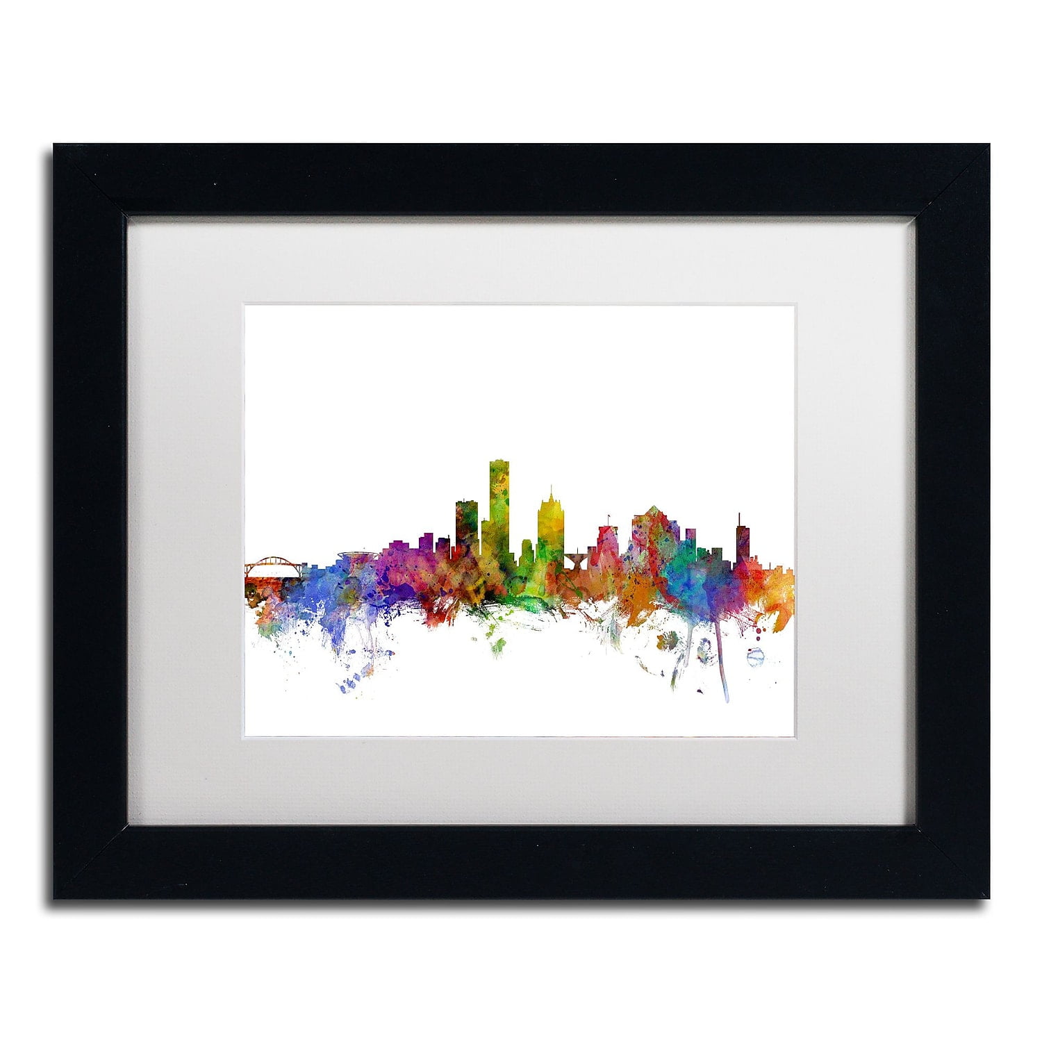 Trademark Fine Art 'Milwaukee Wisconsin Skyline' Canvas Art by Michael Tompsett, White Matte, Black Frame