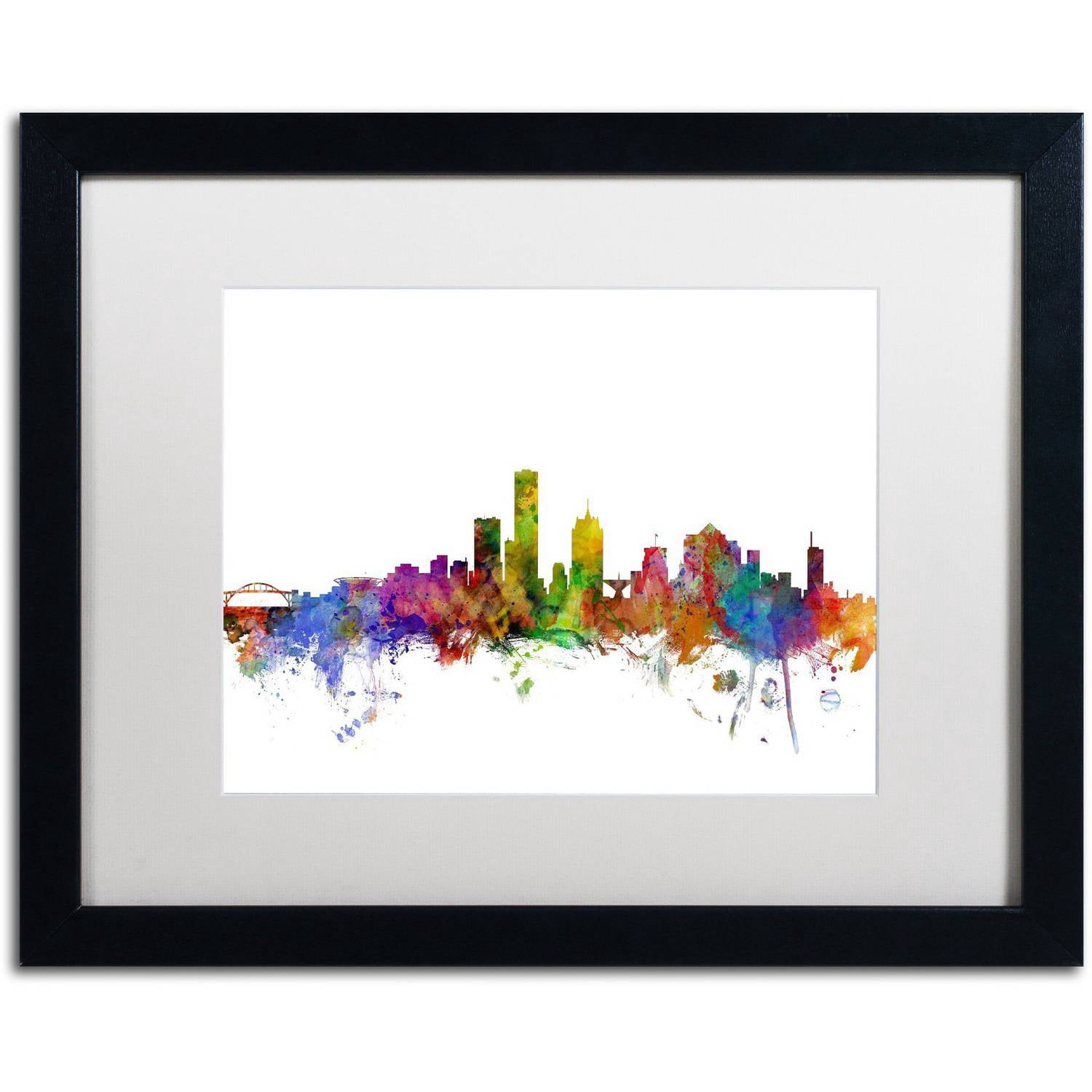 Trademark Fine Art 'Milwaukee Wisconsin Skyline' Canvas Art by Michael Tompsett, White Matte, Black Frame