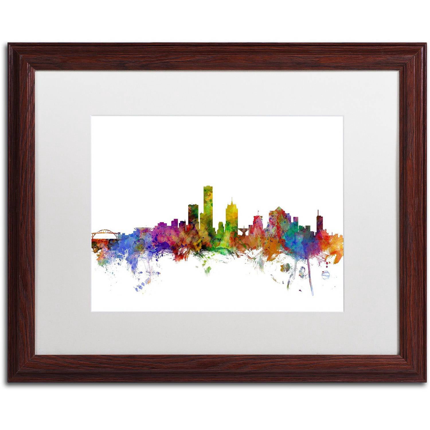 Trademark Fine Art 'Milwaukee Wisconsin Skyline' Canvas Art by Michael Tompsett, White Matte, Wood Frame