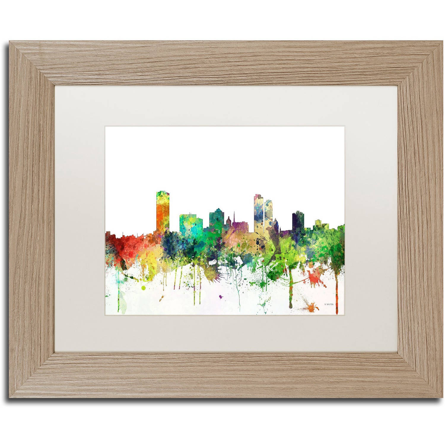 Trademark Fine Art "Milwaukee Wisconsin Skyline SP" Canvas Art by Marlene Watson, White Matte, Birch Frame