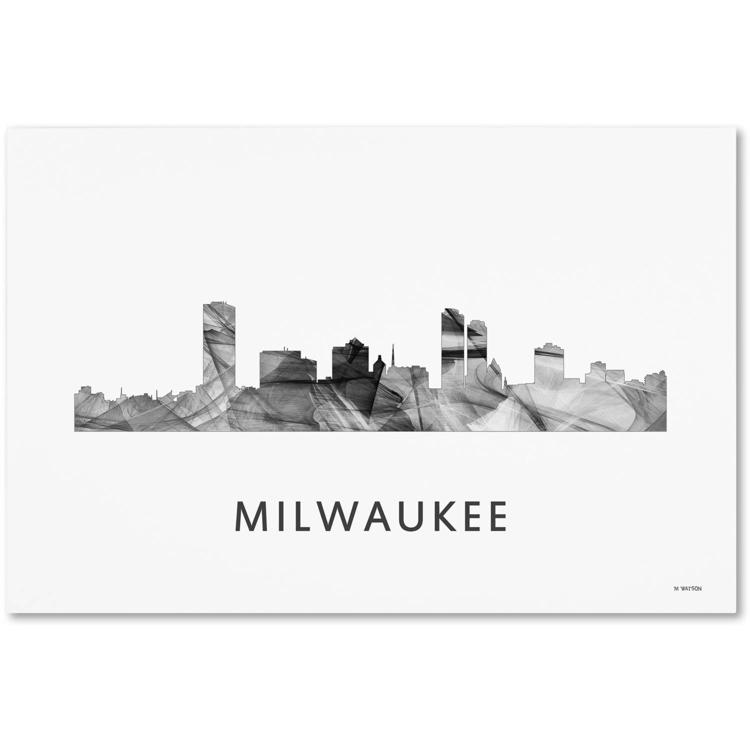 Trademark Fine Art 'Milwaukee Wisconsin Skyline WB-BW' Canvas Art by Marlene Watson