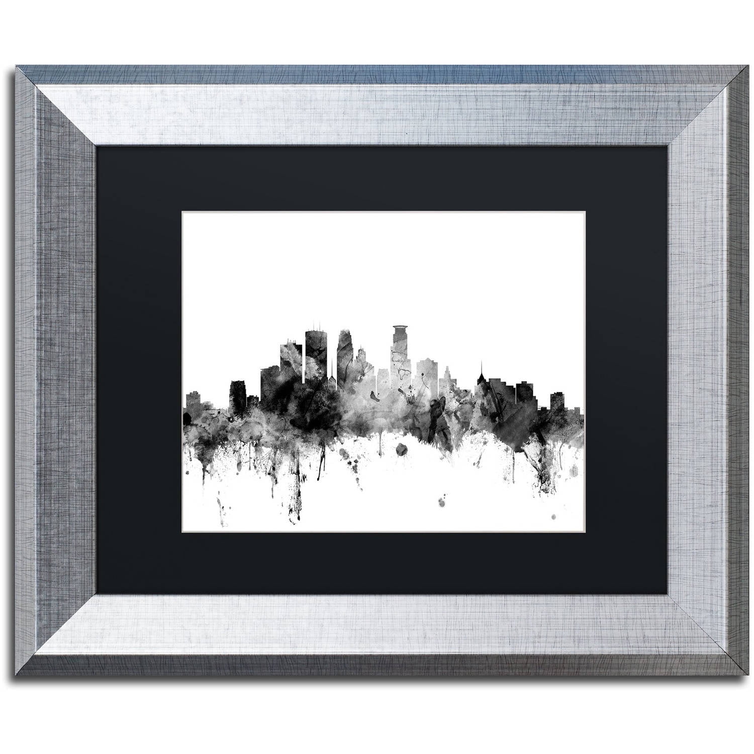Trademark Fine Art "Minneapolis MN Skyline B&W" Canvas Art by Michael Tompsett, Black Matte, Silver Frame