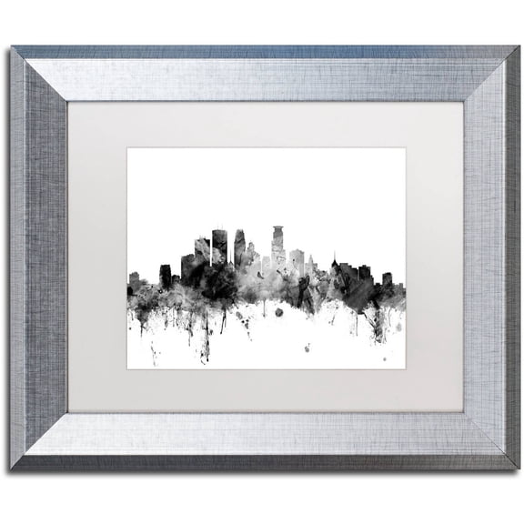 Trademark Fine Art "Minneapolis MN Skyline B&W" Canvas Art by Michael Tompsett, White Matte, Silver Frame