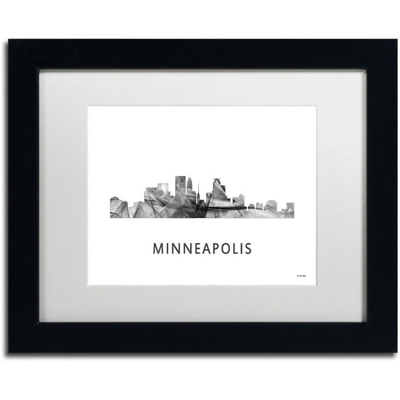 Trademark Fine Art 'Minneapolis MN Skyline WB-BW' Canvas Art by Marlene Watson, White Matte, Black Frame