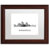Trademark Fine Art 'Minneapolis MN Skyline WB-BW' Canvas Art by Marlene Watson, White Matte, Wood Frame